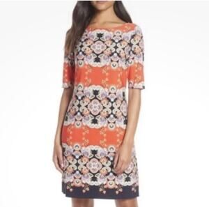 Eliza J Floral Paisley Shift Dress Orange Navy Size 4